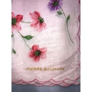 Pierre Balmain Vintage Floral Handkerchief Pink Purple Scalloped Edge 18x18